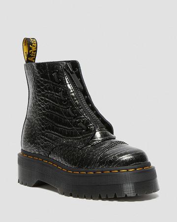 Black Women's Dr Martens Sinclair Croc Emboss Leather Platform Boots | CA 252XYU